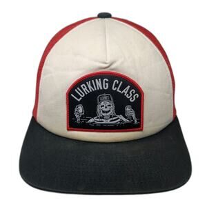 Lurking Class Trucker Hat Red One Size Skeleton Patch Mesh Back Snapback Barbed